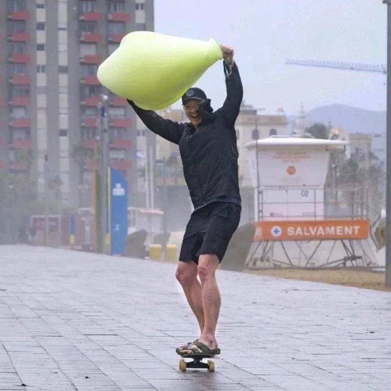 Jakob Noergaard, skateboarding on the Barceloneta boardwalk